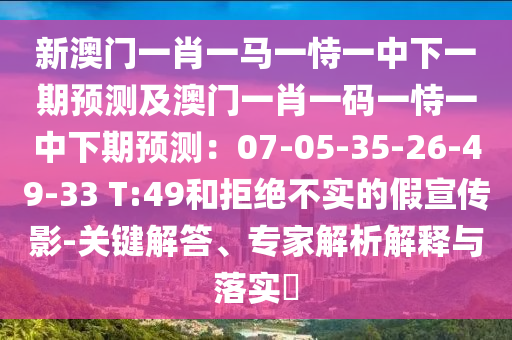 新澳門(mén)一肖一馬一恃一中下一期預(yù)測(cè)及澳門(mén)一肖一碼一恃一中下期預(yù)測(cè)：07-05-35-26-49-33 T:49和拒絕不實(shí)的假宣傳影-關(guān)鍵解答、專(zhuān)家解析解釋與落實(shí)?